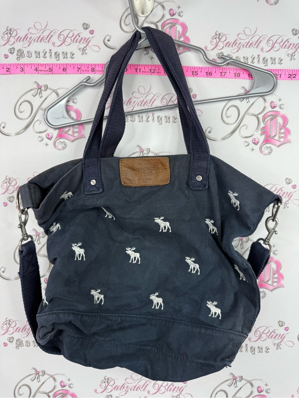 Abercrombie & Fitch bag Navy Canvas Tote with White Moose Embroidery